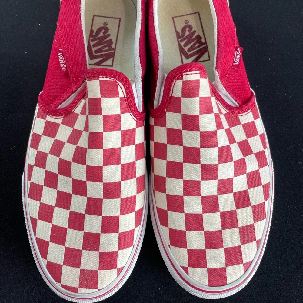 Vans Red and Cream Checkerboard Slip-On Booties
